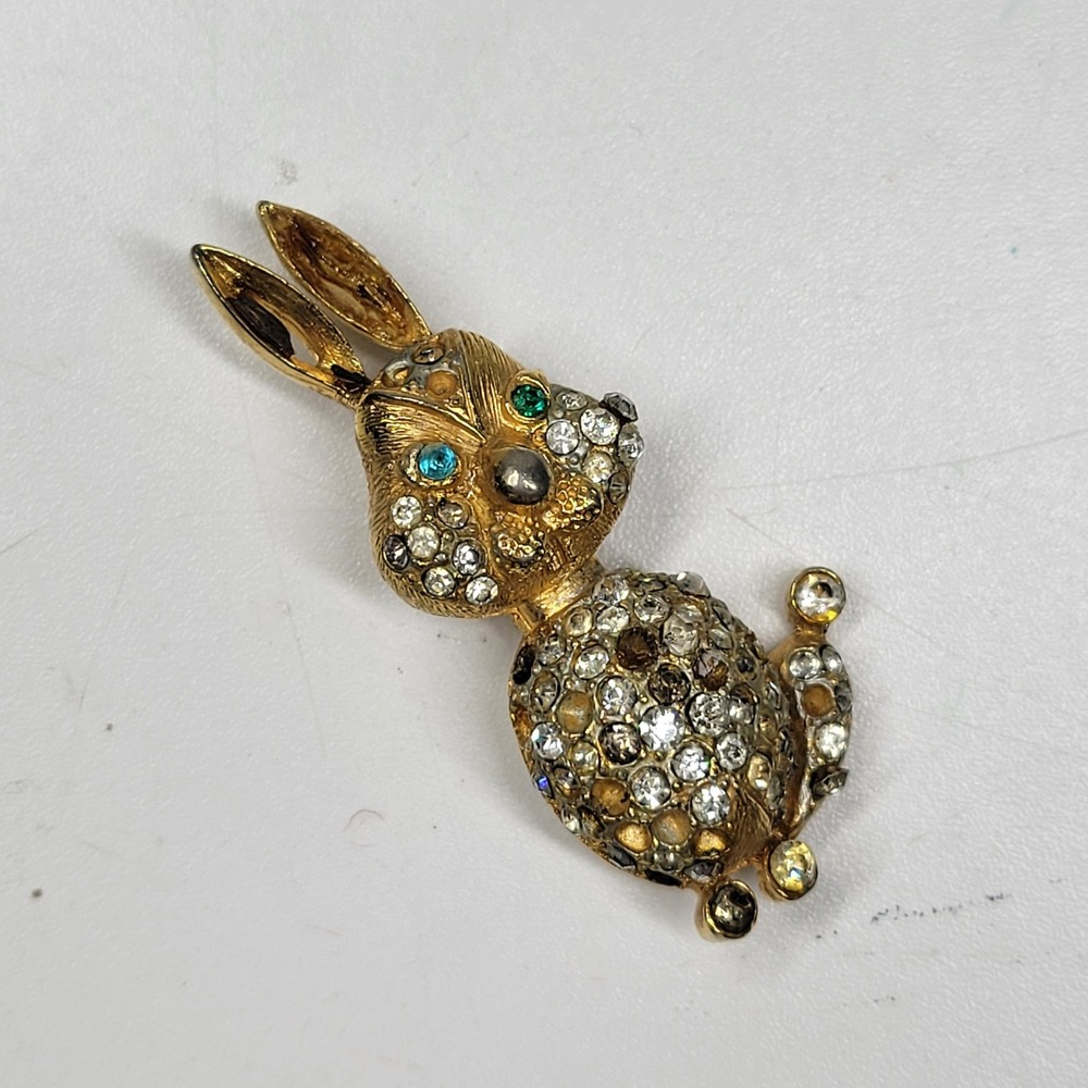 Vtg Alice Caviness Bunny Rabbit Pin Rare Rhinestone Brooch Easter Spring Signed - Picture 7 of 15